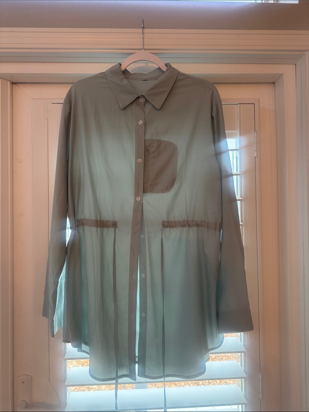 Light Sage Sheer Button-Up Shirt Great for Boating/Sailing